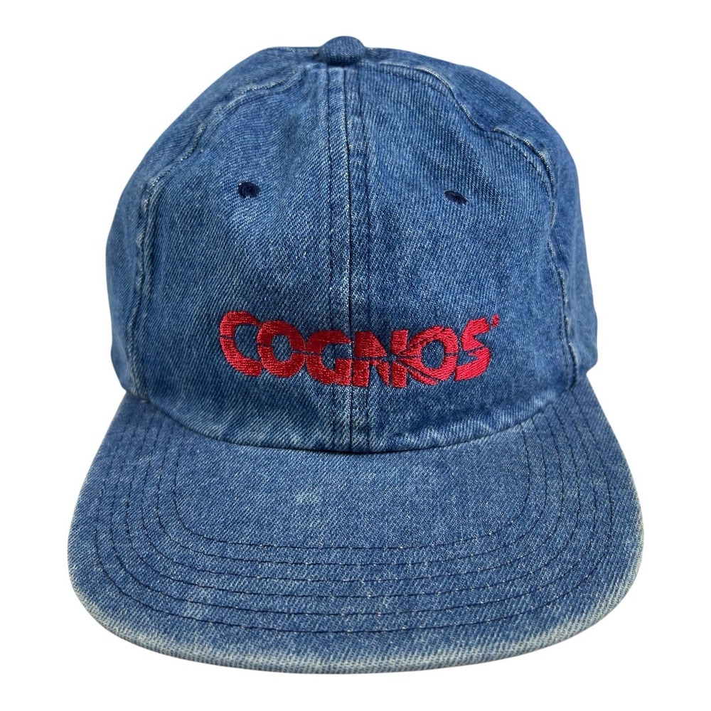 Vintage Cognos Denim Strapback Hat Y2K Tech Software Promo IBM Dad Cap Blue